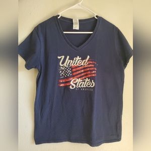 America United States Short Sleeve Navy Blue Graphic Womans Shirt Plus Size XL